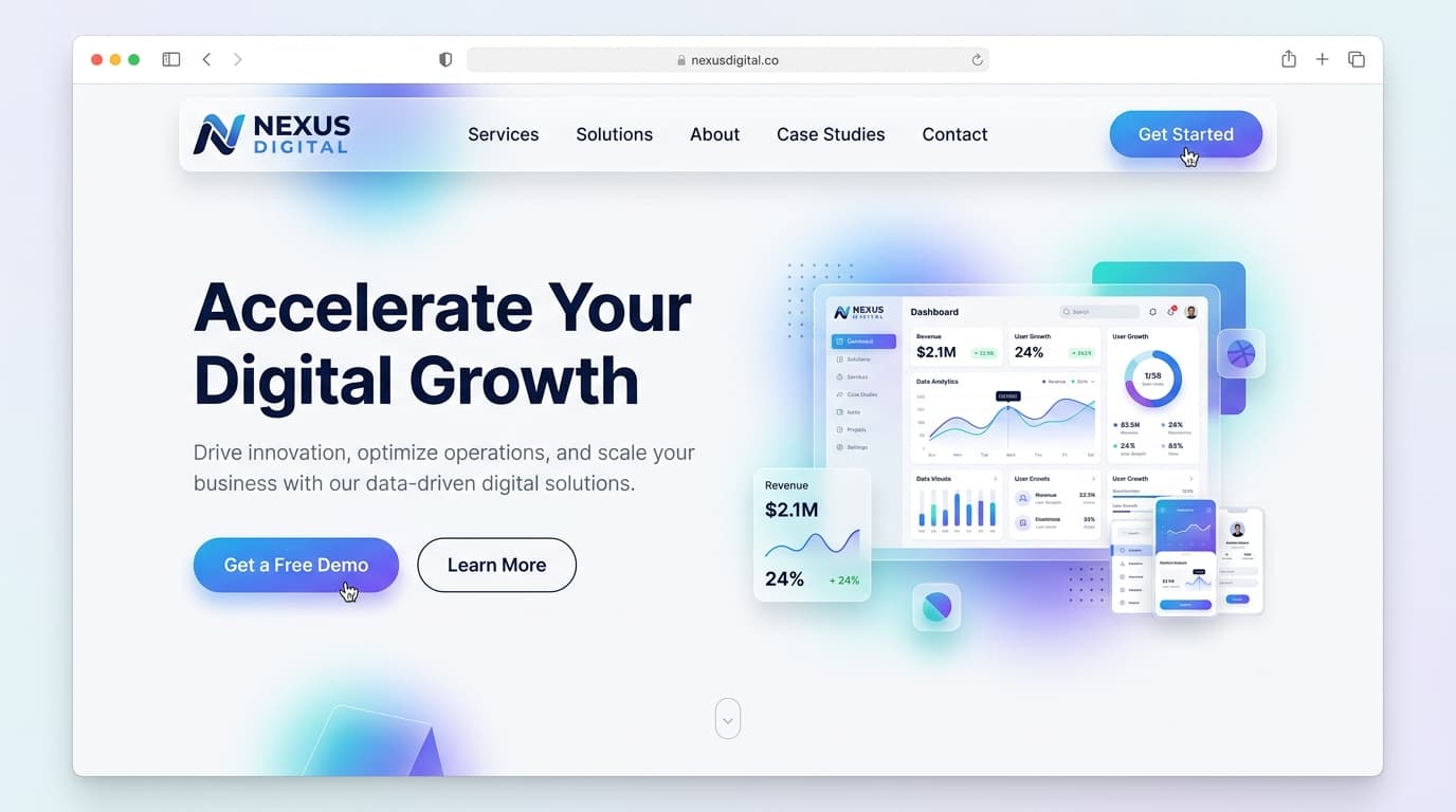 Business Website Design Hero Section with Navigation Bar